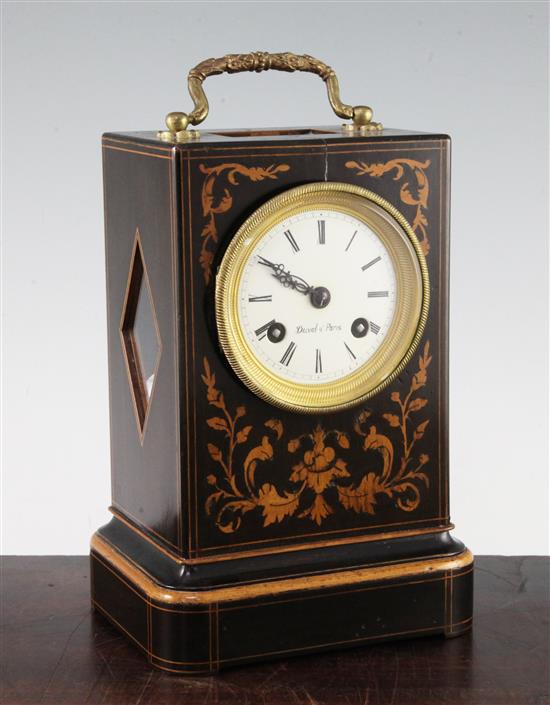 A 19th century French marquetry and rosewood mantel clock, 9in.